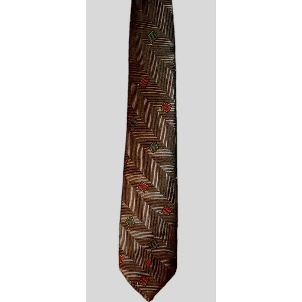 Christian Dior MONSIEUR Neck Tie Geometric Gray Matte Metal Tone Red Green Boxes